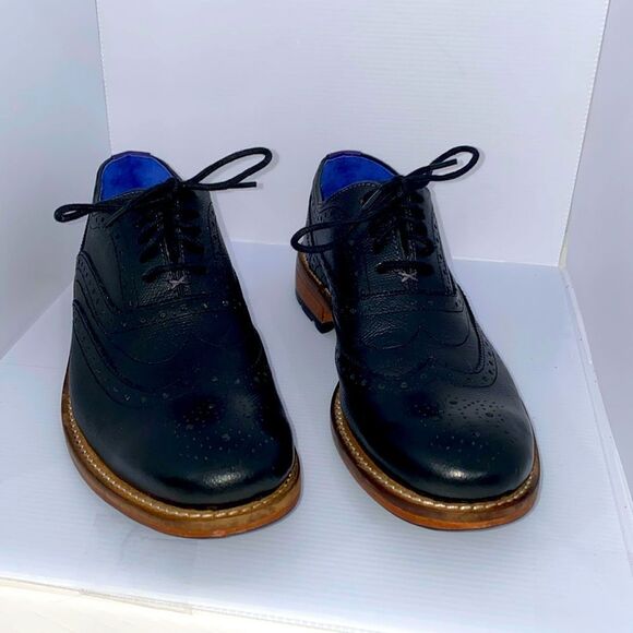 Ted Baker Guri 7 Black Oxford Brogue Shoes With Stacked Block Heel Men's Size 8 - Picture 2 of 16